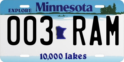 MN license plate 003RAM