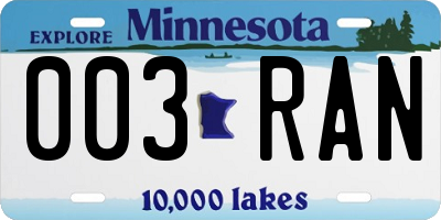 MN license plate 003RAN