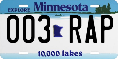 MN license plate 003RAP