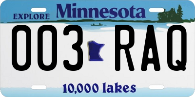 MN license plate 003RAQ