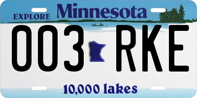 MN license plate 003RKE