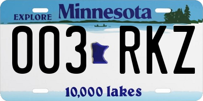 MN license plate 003RKZ