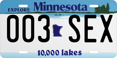 MN license plate 003SEX