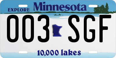 MN license plate 003SGF