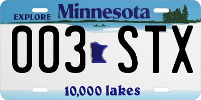 MN license plate 003STX