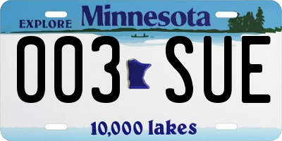 MN license plate 003SUE