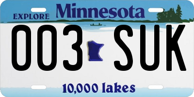 MN license plate 003SUK