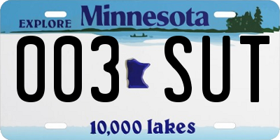 MN license plate 003SUT