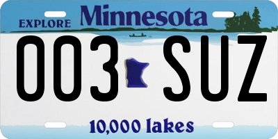 MN license plate 003SUZ