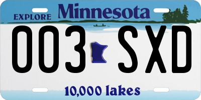 MN license plate 003SXD