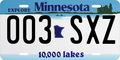 MN license plate 003SXZ