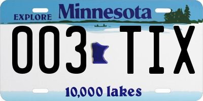 MN license plate 003TIX