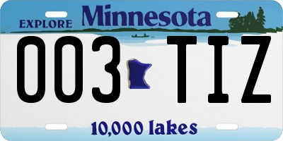 MN license plate 003TIZ