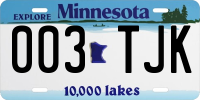 MN license plate 003TJK