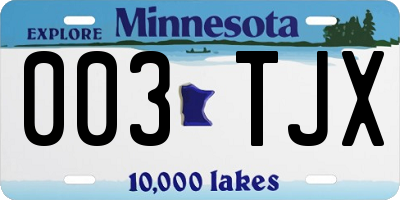 MN license plate 003TJX