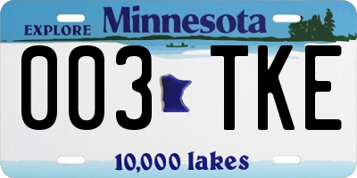 MN license plate 003TKE