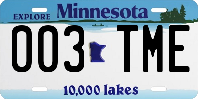 MN license plate 003TME