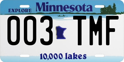 MN license plate 003TMF