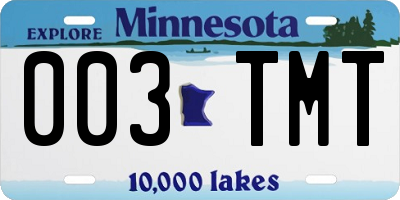 MN license plate 003TMT
