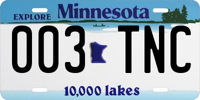 MN license plate 003TNC