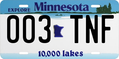 MN license plate 003TNF