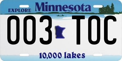 MN license plate 003TOC