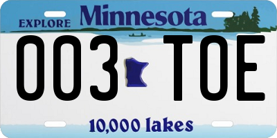 MN license plate 003TOE