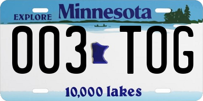 MN license plate 003TOG