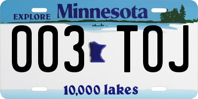 MN license plate 003TOJ