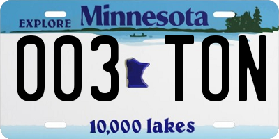 MN license plate 003TON