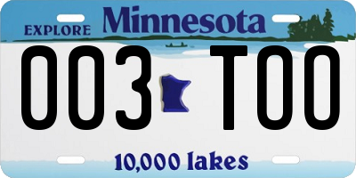 MN license plate 003TOO