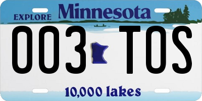 MN license plate 003TOS