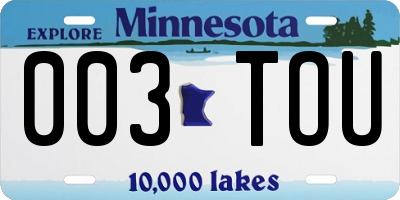 MN license plate 003TOU