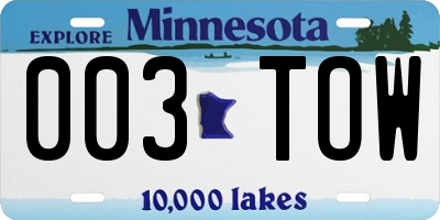 MN license plate 003TOW