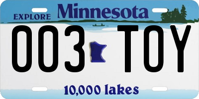 MN license plate 003TOY