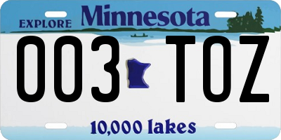 MN license plate 003TOZ