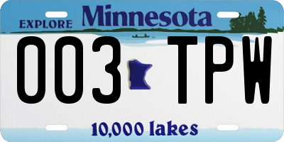 MN license plate 003TPW