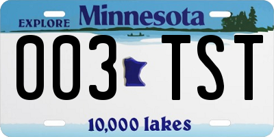 MN license plate 003TST