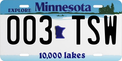 MN license plate 003TSW