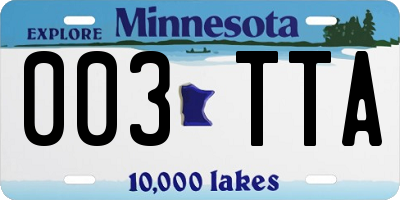 MN license plate 003TTA