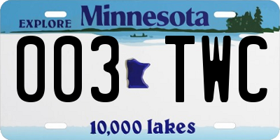 MN license plate 003TWC