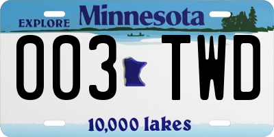 MN license plate 003TWD