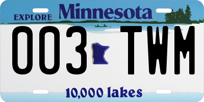 MN license plate 003TWM