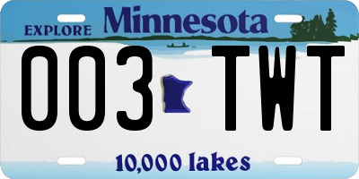 MN license plate 003TWT