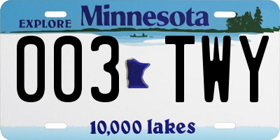 MN license plate 003TWY