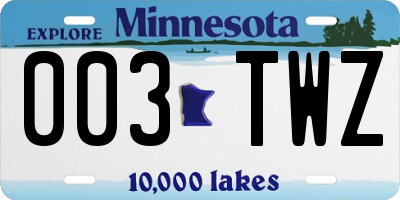 MN license plate 003TWZ