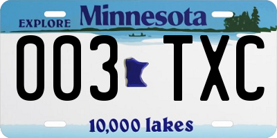 MN license plate 003TXC