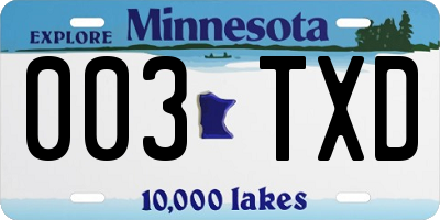 MN license plate 003TXD