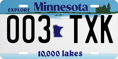 MN license plate 003TXK