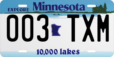 MN license plate 003TXM